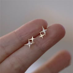 Elegant 18k Yellow Gold Plated Stud Earrings for Women Cubic Zirconia Gifts | eBay Star Earrings Stud, Earrings Dainty, Earrings Minimalist, Girly Jewelry, Fine Earrings, Minimalist Modern, Dream Jewelry, Geometric Earrings, Ear Jewelry