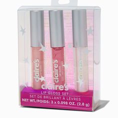 Claire's Pink Mini Lip Gloss Set - 3 Pack Pink Lipglosses, Claire's Makeup, Mini Lip Gloss, Crown Hair Clip, Sensitive Ears Earrings, Piercing Kit, Flower Crown Hairstyle, Special Occasion Hairstyles, Hair Gift