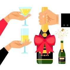 Hands Vector Illustration, Hands Vector, Drinking Glasses, Champagne Bottle, Marketing Campaigns, Design Bundles, Illustration Design, Playing Cards