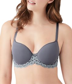 From Wacoal&#x2C; this bra features:Seamless&#x2C; underwire t-shirt braSmooth&#x2C; soft&#x2C; stretch foam-lined contour cupsSignature embrace lace scalloped frame around the entire sides of the braOpen necklineFully adjustable strapsHook-and-eye back closureNylon/polyester/spandex lace; nylon/spandex cup; polyester cup lining; nylon center liningHand washImported. Seamless Push-up Bra, Gray Underwire Bra With Padded Cups, Lace Collection, Bra Items, Lace Tshirt, Lace Bands, T Shirt Bra, Dillard's, Bra Women