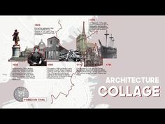 an architectural collage is shown in red and white with the words, architecture collage