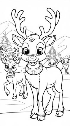 rudolph and his reindeer friends coloring pages for kids to print out on their own sheets