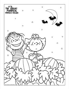 halloween coloring pages for kids with pumpkins and bats in the sky, black and white