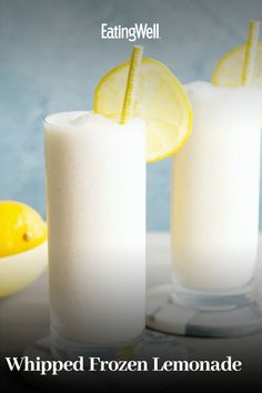 two glasses filled with whipped frozen lemonade