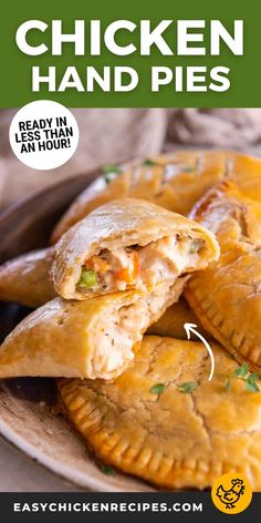 chicken hand pies on a plate with text overlay