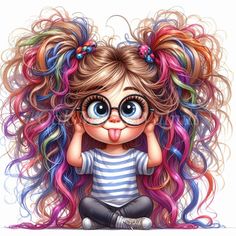 Girl Illustrations, Printable Images, Colored Background, Watercolor Images, Girl Clipart, Illustration Girl, Rainbow Hair, Printable Image, Digital Clip Art