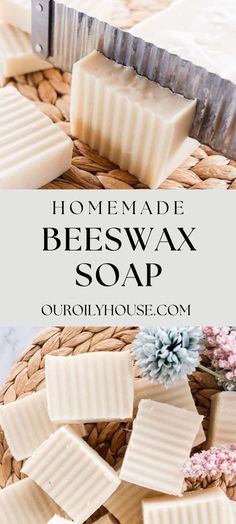 homemade beeswax soap on a basket with flowers