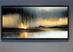 an abstract painting hanging on the wall