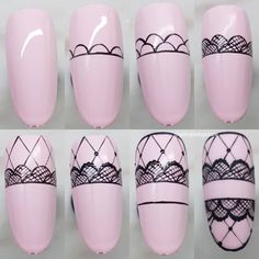 Pink Black Nails, Lace Nail Art, Nail Art Diy Easy, Hard Gel Nails, Nail Techniques, Lace Nails, Nail Art Techniques, Glass Nails, Nail Swag