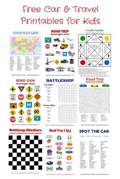 a poster with the words free car and travel printables for kids