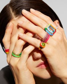 The Split Pave + Enamel Stacking Ring, 14K Gold — FRY POWERS Jewelry Trends 2024, Digital Ring, Nice Rings, Enamel Rings, Rainbow Fairy, Flamboyant Gamine, Dope Jewelry Accessories, Enamel Jewellery, Colourful Style