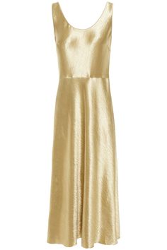 The Vince Metallic Hammered Satin Midi Dress features a concealed zip fastening along the side. The dress is made from a mid-weight, non-stretchy fabric. It is midi length and sleeveless. Dress For Woman, Satin Midi Dress, Dress Satin, Gold Dress, Dress Details, Midi Length, Fitness Models, The Dress, Cocktail Dress