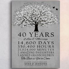 a wedding anniversary sign with a tree on the front and back, which reads 40 years of marriage