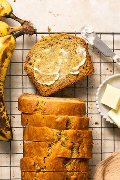 banana bread and butter on a cooling rack