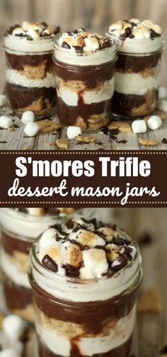 s'mores trifle dessert mason jars with marshmallows in them