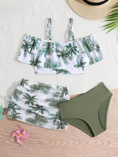 Multicolor Cute Collar   Tropical  Embellished Medium Stretch  Toddler Girls Clothing Sarcastic Clothing, Pretty Swimwear, Tropical Bikinis, Cute Dress Outfits