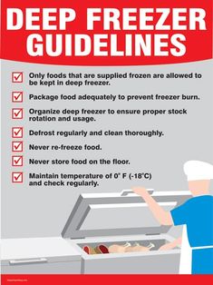 a poster with instructions on how to keep the freezer fresh and clean in order