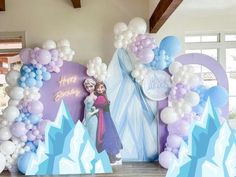 balloons and decorations for a frozen princess birthday party