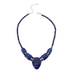 Jay King Sterling Silver Blue Sodalite 18" Necklace Bring out the blue in your eyes or a favorite outfit when you accessorize with this handcrafted, blue sodalite necklace. From Jay King.       Approx. 18"L x 1/4"W with 2-3/4" extender     Drop approx. 1-11/16"L x 1-5/16"W     Stamped .925     Hook closure     Blue sodalite necklace has drape comprised of large, freeform stone flanked by four smaller freeform stones separated by round beads     Round sodalite beads complete necklace   Stone Information       All sizes and weights approximate     Stabilized Blue Sodalite - Freeform (16x20mm to 34x44mm), round (6-8mm); mined in South Africa Blue Lapis Lazuli Beaded Necklaces, Blue Sodalite Jewelry With Natural Stones, Blue Sodalite Jewelry, Sapphire Gemstone Beads Sodalite Jewelry, Sapphire Gemstone Beads Jewelry In Sodalite, Sapphire Colored Lapis Lazuli Single Strand Necklace, Blue Lapis Lazuli Single Strand Jewelry, Sapphire Lapis Lazuli Necklace With Polished Beads, Sapphire Polished Beads Lapis Lazuli Necklace