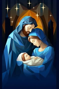 the birth of jesus is depicted in low poly art