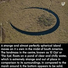 an aerial view of a circular shaped area in the middle of a field with text on it