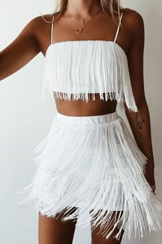 Outcast Clothing, Tassel Skirt, Fest Outfits, White Fringe, Bachelorette Outfits, Mode Inspo, Dresses Short, Mode Inspiration, Club Dresses