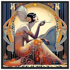 Art Deco Wall Art "Stylish Girl" Printed on Premium Matte Paper Framed in Wood. Enjoy the Joie de Vivre of the Flapper period. Gift.Our ready-to-hang wooden framed posters are sturdy, durable, and ready to hang instantly! The poster is made on our heavier-weight white matte paper that has a natural, smooth uncoated finish that feels luxurious to the touch. The perfect option to stand the test of time.  Features:  Ready-to-hang: The poster is delivered within the frame and is ready to be hung directly on the wall. Frame Material: Durable pine wood. Frame Color: Available in black or natural wood (visible grain). Frame Measurements: 20-25mm (0.79"-0.98") thick, 10-14mm (0.4"-0.6") wide, balancing durability and style. Paper Weight: 200 gsm (80 lb), durable and long-lasting. Paper Finishing: Art Deco Steampunk, Art Deco Frames, Art Deco Portrait, Art Deco Prints, Illustration Art Nouveau, Art Deco Artwork, Art Deco Wall Art, Art Nouveau Illustration, Deco Poster