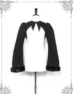 Features: It features bat collar, long sleeves, plush cuffs, woolen bolero.  Attention: This price includes a bolero only, others are not included.  Size Chart:  Size (CM): Unit CM; Sizes below are measured in flat-laid position, hand measurement will have discrepancy of about 2 CM.   	 		 			Size(cm) 			S-M 			M-L 		 		 			Shoulders 			35 			37 		 		 			Bust 			92 			98 		 		 			Sleeves Length 			68 			70 		 		 			Collar Circumference 			40 			42 		 		 			Bolero Length 			28 			29 Bat Collar, Gothic Kawaii, The Fog, High Collar, Peplum Top, Bat, Size Chart, Long Sleeves, Sleeve Length