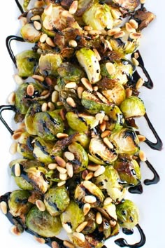 brussel sprouts with pine nuts and chocolate sauce