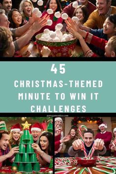 christmas themed minute to win it challenge with the words, 45 christmas themed minute to win it