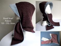 Jersey Hood Scarf With Fleece Lining And Visor PDF Sewing Pattern Hood Pattern Sewing, Hood Scarf, Hood Pattern, Hood Hat, Hat Patterns To Sew, Free Standing Lace, Embroidery Download, Hat Patterns, Chemo Hat