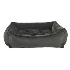 the dog bed is made from grey fabric