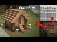 an egg farm in minecraft with two arrows pointing to the eggs and one arrow pointing up