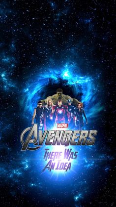 the avengerss movie poster with an image of various characters in space and stars behind them