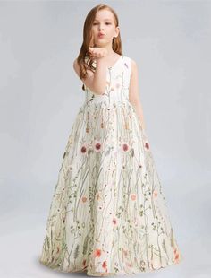 Floor Length Girl Dress Cute Prom Dress Embroidery 3-16 Years Cute Prom Dress, Boho Fits, Cheap Flower Girl Dresses, Dress Embroidery, Cute Prom Dresses, Chiffon Prom Dress, Polyester Dress, Flower Girl Dress