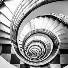 black and white photograph of spiral staircase