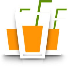 two orange and white cups with green straws