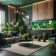 a living room filled with lots of green plants