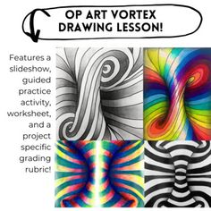 the art vortex drawing lesson is shown in three different colors and shapes, including an image of