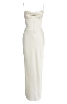 a white dress on a mannequin neckline with an asymmetrical design