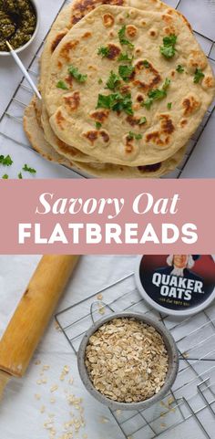 savory oat flatbreads on a cooling rack with other food items