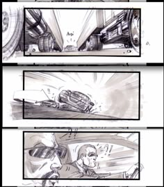 the storyboards for an upcoming movie are shown in black and white, with different scenes