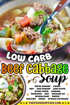 the poster for low carb beef cabbage soup