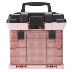 a pink and black plastic box with handles