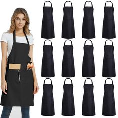 a woman wearing an apron and black aprons