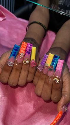 Charmed Nails, Acrylic Nails With Kawaii Charms, Acrylic Nails With Gummy Bear Charms, Xl Long Acrylic Nails Charms, Colorful Gummy Bear Nails, Xl Kawaii Nails, Charm Nails, Kawaii Charms, Nail Essentials