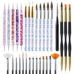 PRICES MAY VARY. Package contains：Include 15pcs black nail art brushes set,5pcs nail dotting tool,3pcs Nail Art Liner pen,3pcs double ended Nail Art Liner brush,5pcs Nail Art painting brush for gel nail polish. Easy grip handles:These fine detail paint brushes comes with the easy-grip handles which gives a comfortable and secure feel, and the seamless copper ferrules are double crimped and well attached to the the brush hair, so there is no wiggling. FEATURES:The variety of brush sizes is perfec Nail Dotting Tool, Nail Art Painting, Nail Holder, Nail Dust, Nail Art 3d, Nail Art Stripes, Nail Drawing, Black Nail Art, French Nail Art