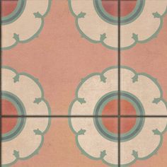 an artistic tile design with circles and arrows in pastel pink, blue and green