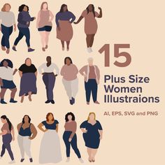 a large group of women in various poses and sizes, all wearing different clothing styles