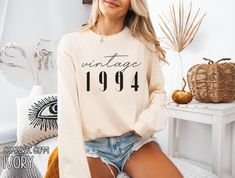 Classic 1994 Shirts For Women, Vintage 30th Birthday Year Number Tshirt For Him, 30th Milestone Best Friend Bday Gift For Her, 30 Bday Shirt HOW TO ORDER ➀ Select color ➁ Select the size (Please check size chart) ➂ Add to cart ✦ (Optional) "Add message to Seller" on the checkout page. GARMENT FEATURES ✦ Crew neckline ✦ Direct to garment printing - no vinyl, decal, or iron-on technique ✦ Our designs are printed on the garment to last a long time and may not appear as 'glossy' or saturated as iron-on designs are. ✦ Please note that colors may appear different on different digital screens and may not be a true representation of the actual colors. ✦ Additional T-Shirt Colors and Sizes Available Upon Request ✧✧Brands: Bella Canvas Unisex 3501 ✦ Long Sleeve Tee ✦ Solid colors: 100% cotton ✦ Heat Bday Shirt, 30th Bday, Bday Gift, Shirts For Women, Women Vintage, 30th Birthday, Comfort Colors, Crew Neckline, Best Friend